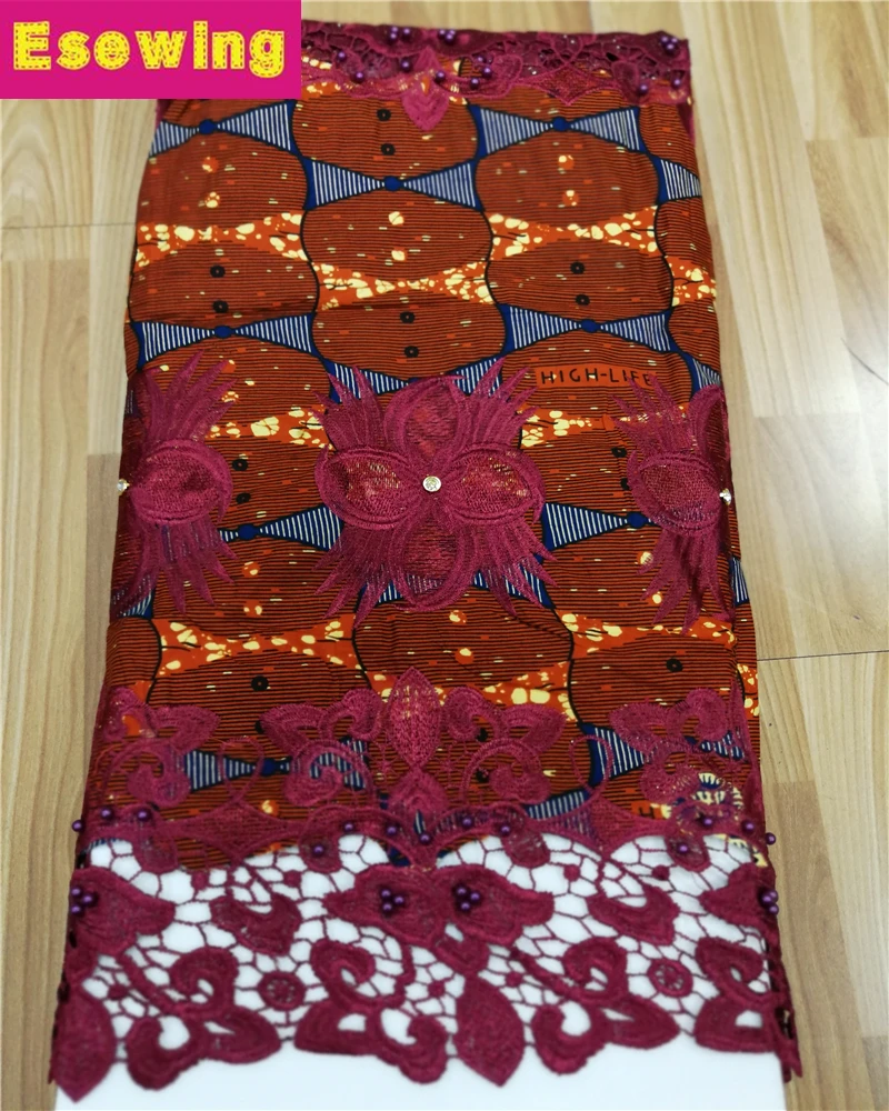 Esewing High Quality Nigerian Wax Ankara Print Lace Fabric 5Yards African Wax Print With Beads Water Guipure cord Lace Fabric
Esewing High Quality Nigerian Wax Ankara Print Lace Fabric 5Yards African Wax Print With Beads Water Guipure cord Lace Fabric