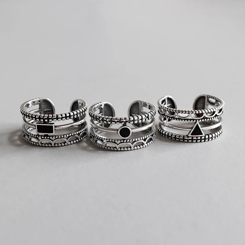 Retro 1pc 100% Authentic S925 Sterling Silver Fine Jewelry Black Enamel Triangle/ round/ rectangle Multi-Rows Band Ring J109
Retro 1pc 100% Authentic S925 Sterling Silver Fine Jewelry Black Enamel Triangle/ round/ rectangle Multi-Rows Band Ring J109