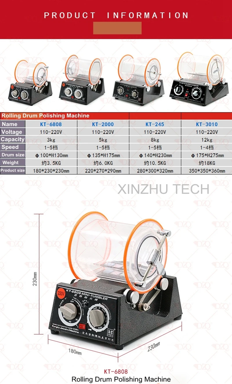 KT-6808 Trommelpoliermaschine Schleifen Barrel Acryl Tumbler Schmuck Ausr/üstung 110V-220V