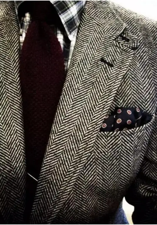 Image Slim Fit Wool Herringbone tweed tuxedos British style custom made Mens suit tailor slim fit Blazer wedding suits for men(suit+pa