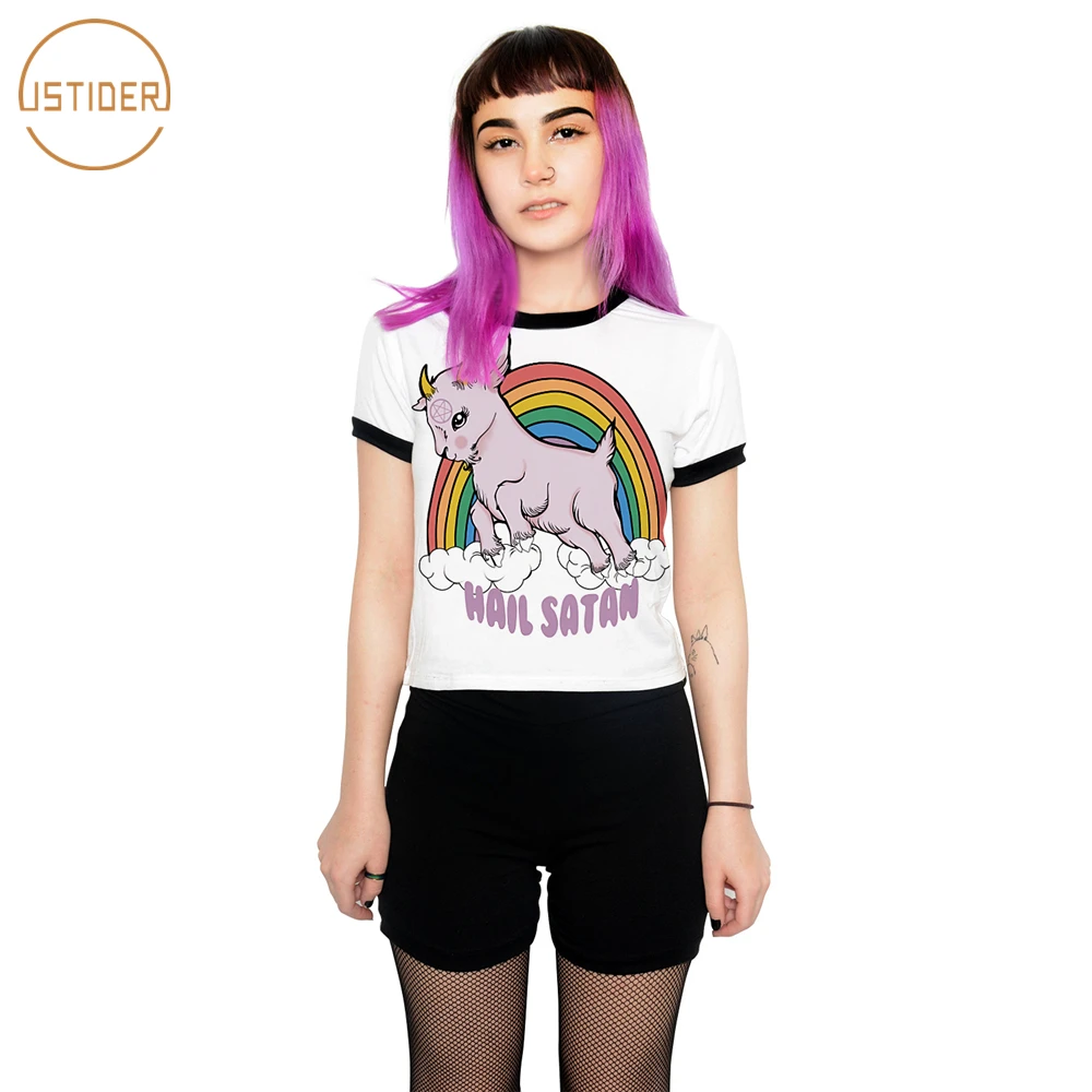 ISTider Sexy T shirt For Women Funny Cartoon Rainbow Print T-shirt Female Short Sleeve Harajuku White Crop Top Summer Tee
ISTider Sexy T shirt For Women Funny Cartoon Rainbow Print T-shirt Female Short Sleeve Harajuku White Crop Top Summer Tee