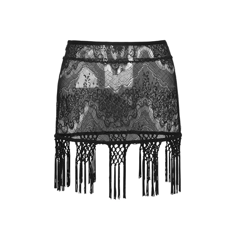 Steam Punk Black Tassel Lace Short Skirt Women's Fashion Summer Sexy Half Transparent Mini Skirt With A Low Waist A-line Q-255
Steam Punk Black Tassel Lace Short Skirt Women's Fashion Summer Sexy Half Transparent Mini Skirt With A Low Waist A-line Q-255