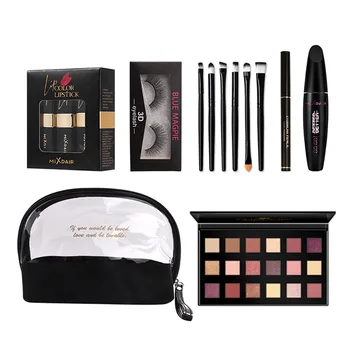 

MIXDAIR 8Pcs Makeup Set Including Lipstick Set 3D False Eyelashes Eyeshadow Makeup Brush Set Eyebrow Pen Comestic Bag Gift kit