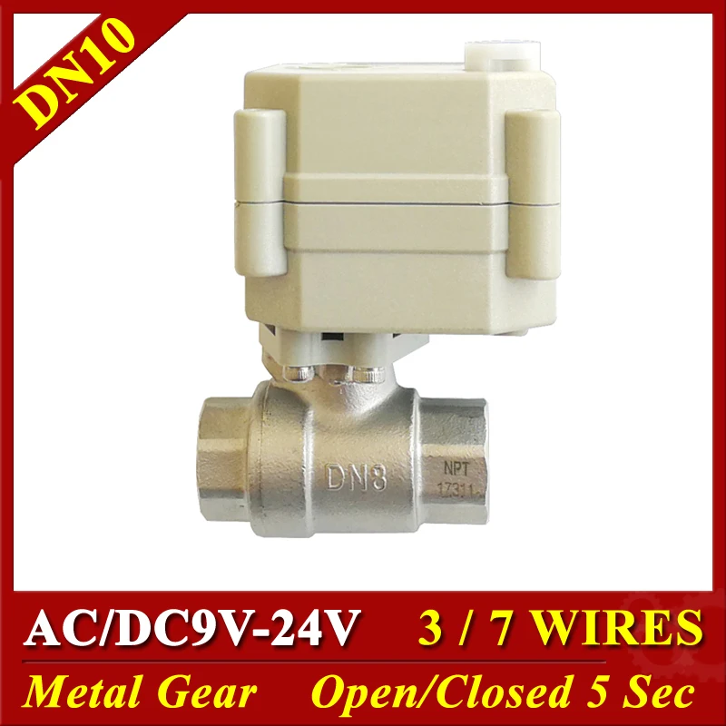 2-Way Electric Water Valves Stainless Steel 1/4'' 3/8'' AC/DC12V 24V DN8 DN10 Actuated Valves 3/7 Wires Metal Gears CE certified
2-Way Electric Water Valves Stainless Steel 1/4'' 3/8'' AC/DC12V 24V DN8 DN10 Actuated Valves 3/7 Wires Metal Gears CE certified