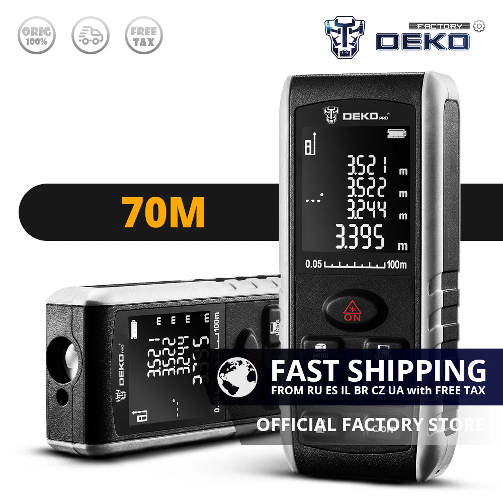 

Factory Outlet DEKO LRE521 Laser Distance Meter 70M Handheld Dual Measure Laser Rangefinder Distance/Area/Volume/Pythagorean