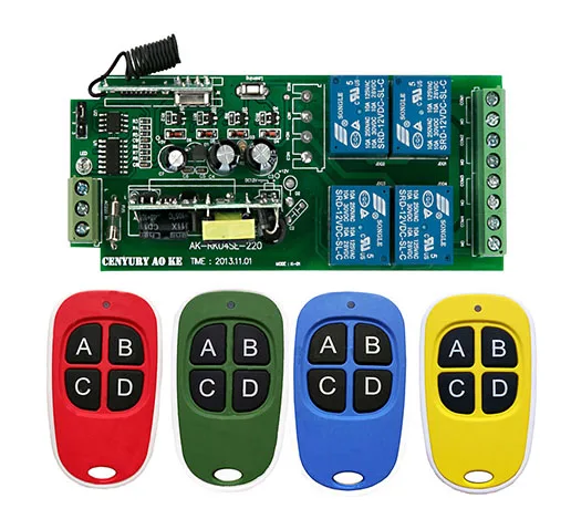 AC85v~250V 110V 220V 230V 4CH RF Wireless Remote Control Relay Switch Security System Garage Doors, Electric Doors,window /lamp
AC85v~250V 110V 220V 230V 4CH RF Wireless Remote Control Relay Switch Security System Garage Doors, Electric Doors,window /lamp