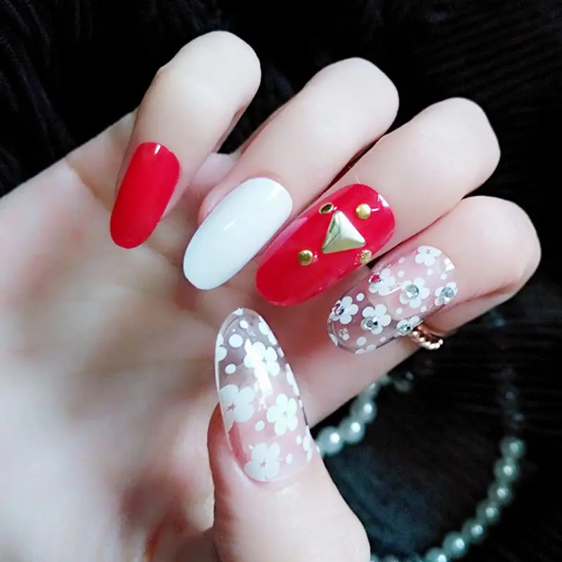 Clear Medium Oval Fake Nail White Red False Nails Flowers 3D Rivet Nail Art Tip Manicure Products Z121
Clear Medium Oval Fake Nail White Red False Nails Flowers 3D Rivet Nail Art Tip Manicure Products Z121