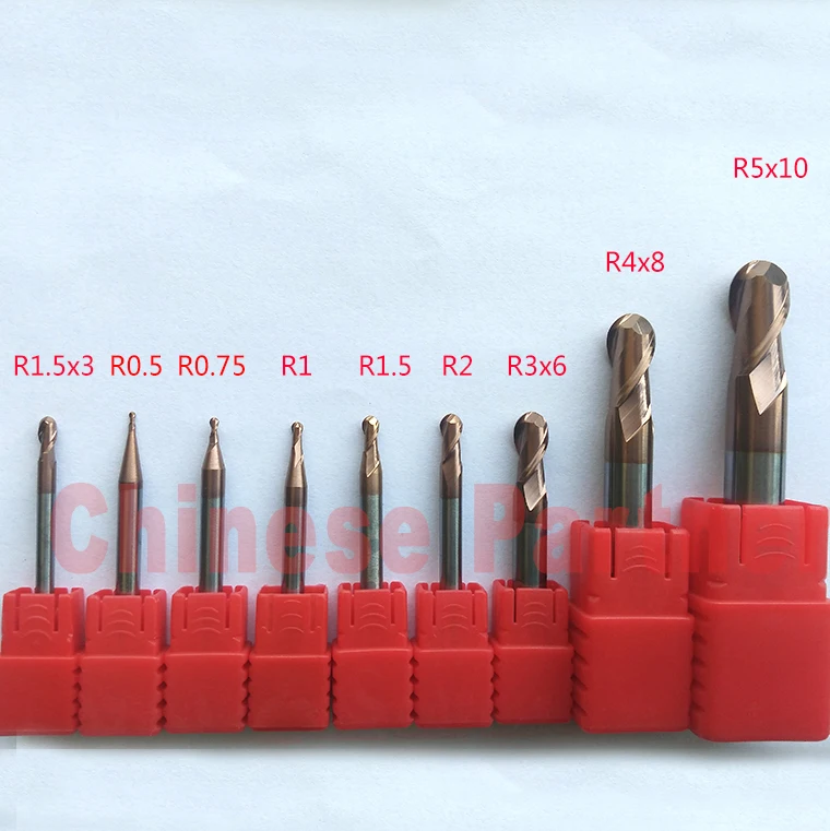 Radius 0.5mm-5mm,Diameter 1mm,1.5mm,2mm,3mm,4mm,6mm,8mm,10mm 2Flute HRC55 Ball endmill Spiral Bit Milling cutter CNC Router bits
Radius 0.5mm-5mm,Diameter 1mm,1.5mm,2mm,3mm,4mm,6mm,8mm,10mm 2Flute HRC55 Ball endmill Spiral Bit Milling cutter CNC Router bits