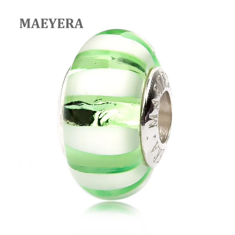 MAEYERA Authentic 925 Sterling Silver Lampwork Beads Light Green Stripe Murano Glass Beads For European Charm Bracelet 920213
MAEYERA Authentic 925 Sterling Silver Lampwork Beads Light Green Stripe Murano Glass Beads For European Charm Bracelet 920213
