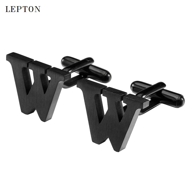 

Lepton Stainless steel Cufflinks for Mens IP Black Plating Metal Letters W Cuff links Men French Shirt Cufflink Relojes Gemelos