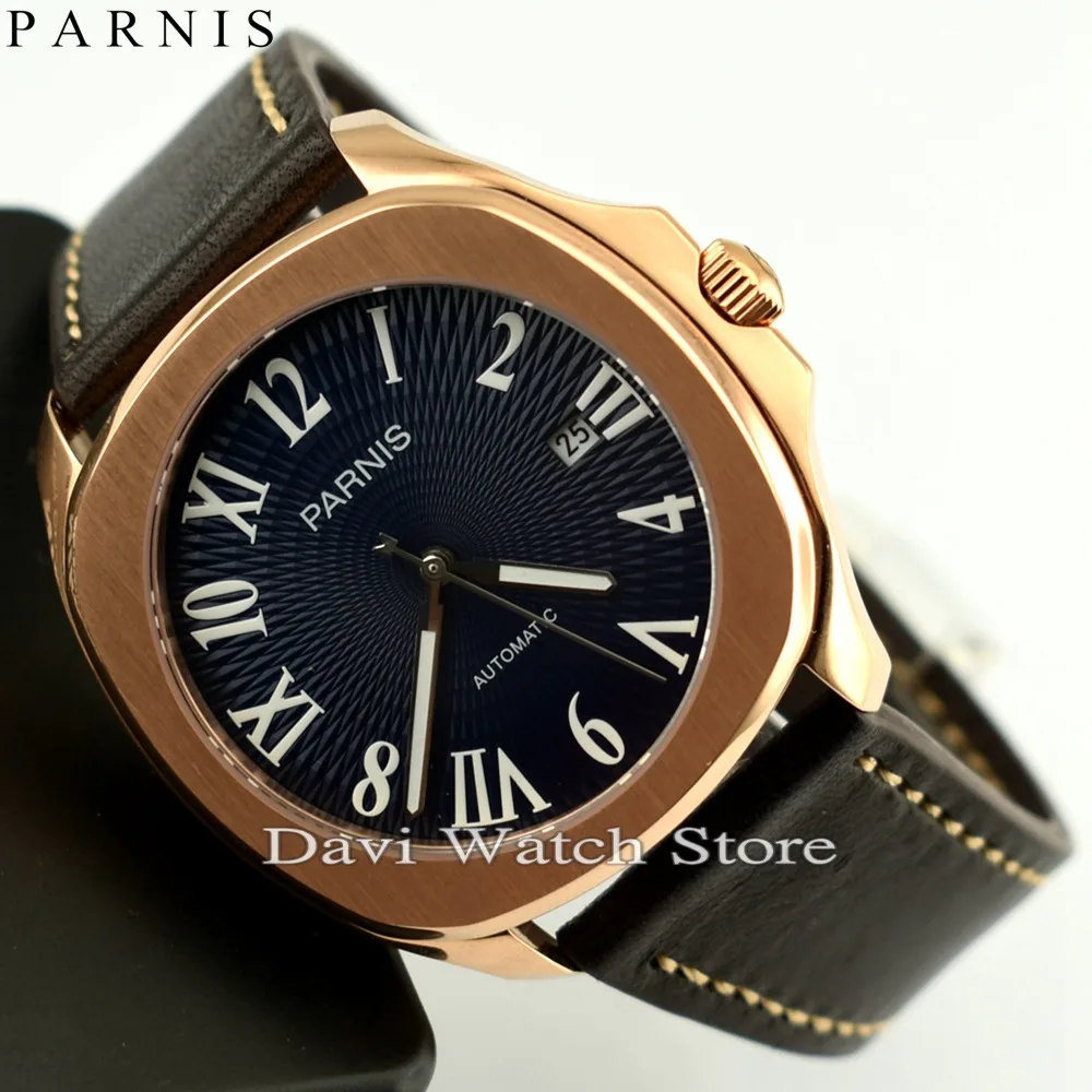 New 40mm Parnis Rose Gold Case Blue Dial Leather Bands Miyota Automatic Movement Mens Watch
New 40mm Parnis Rose Gold Case Blue Dial Leather Bands Miyota Automatic Movement Mens Watch