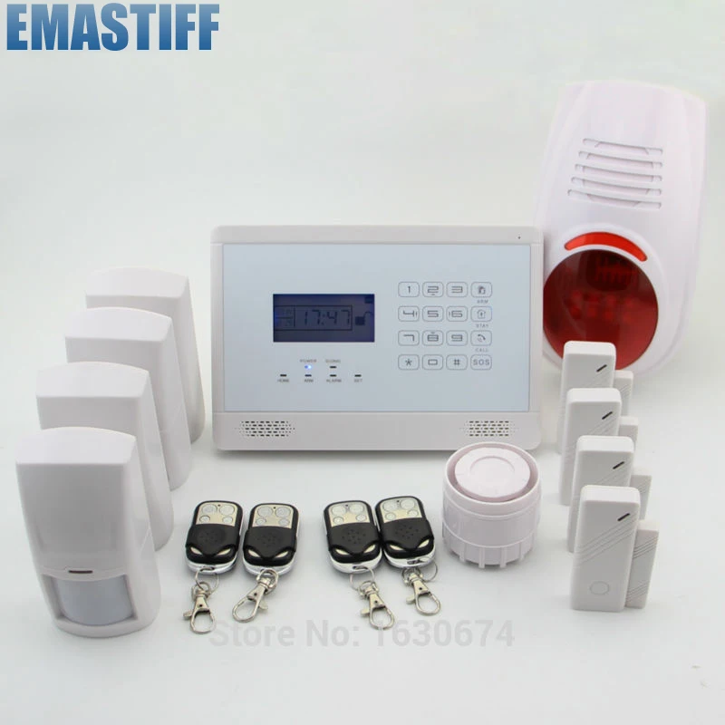 LCD Wireless&wired GSM SMS Home Security Alarm System +PIR Sensors+Door Sensors+Outdoor Flash Siren