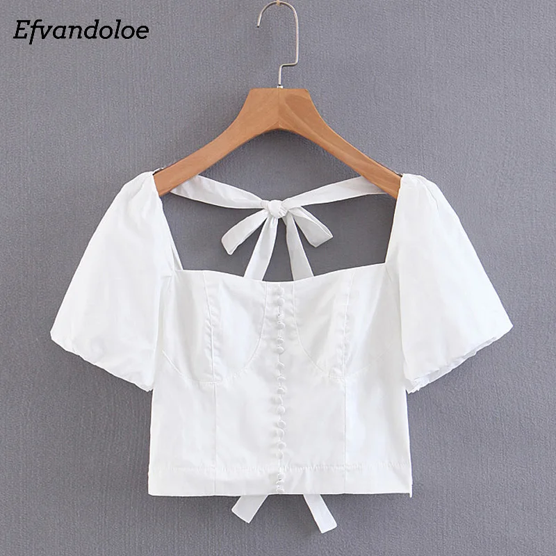 Efvandoloe White Blouse Women Backless Sexy Fashion Tops Short Sleeve Elegant Cotton Summer Blouses
Efvandoloe White Blouse Women Backless Sexy Fashion Tops Short Sleeve Elegant Cotton Summer Blouses