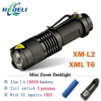 Portable mini Rechargeable led flashlight cree xml t6 xm-l2 torch zoom light flashlight 5 mode 3800 lumens waterproof