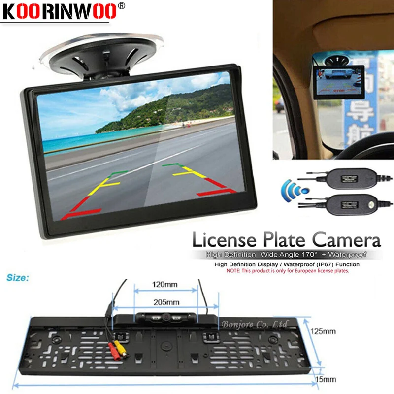 Koorinwoo 2.4G EU License Plate Frame 5" Car Monitor Screen Video Input CCD Rear view Camera Reverse Night Vision Parking System
Koorinwoo 2.4G EU License Plate Frame 5" Car Monitor Screen Video Input CCD Rear view Camera Reverse Night Vision Parking System