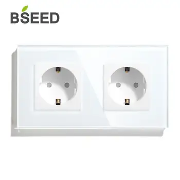 BSEED Double Socket EU Standard Wall Socket White Black Gloden Crystal Glass Panel 157mm16A 110V-250V 
BSEED Double Socket EU Standard Wall Socket White Black Gloden Crystal Glass Panel 157mm16A 110V-250V