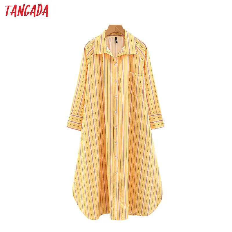 Tangada women striped long dresses turn-down collar pockets button hem open loose 2019 fashion female shirt dress 3Z63
Tangada women striped long dresses turn-down collar pockets button hem open loose 2019 fashion female shirt dress 3Z63
