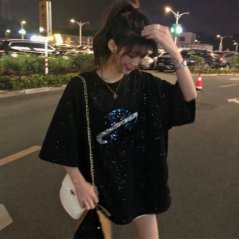 Short sleeve woman 2019 New Tide Summer Korean version Bf loose skinny sequins Planet shiny T-shirt medium FP135
Short sleeve woman 2019 New Tide Summer Korean version Bf loose skinny sequins Planet shiny T-shirt medium FP135