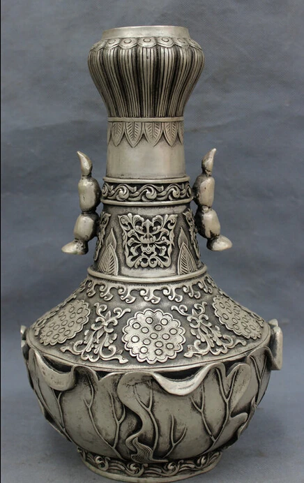 song voge gem S4593 13" China Silver Royal Palace Auspicious Lotus Root Leaf Statue Flower Vase Pot
song voge gem S4593 13" China Silver Royal Palace Auspicious Lotus Root Leaf Statue Flower Vase Pot