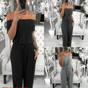 2019 Women Off-shoulder Short Sleeve Jumpsuits Summer Cotton Slash Neck Loose Wide Legs Trousers Lace Up Romper Casual Playsuit 
2019 Women Off-shoulder Short Sleeve Jumpsuits Summer Cotton Slash Neck Loose Wide Legs Trousers Lace Up Romper Casual Playsuit