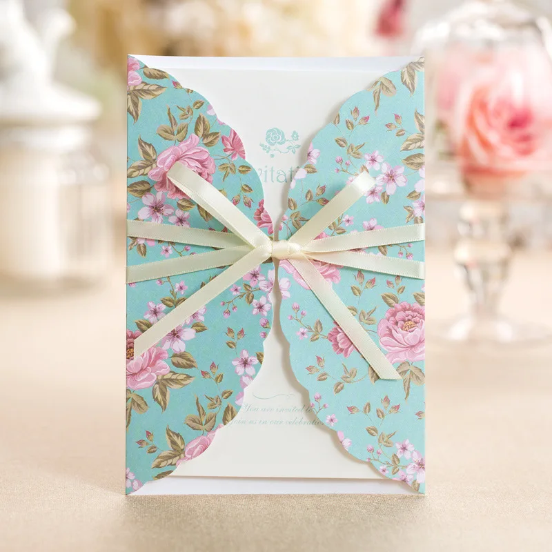 Color Flower Wedding Invitation with Ribbon Blue Pink Rose Engagement Invites Anniversary Invitation Cards 50pcs
Color Flower Wedding Invitation with Ribbon Blue Pink Rose Engagement Invites Anniversary Invitation Cards 50pcs