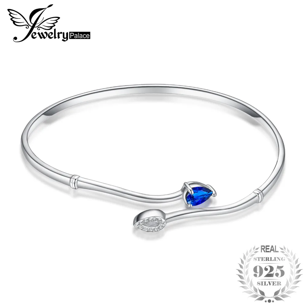 

JewelryPalace New Leaf 0.5ct Created Blue Spinel Cubic Zirconia Adjustable Cuff Bracelet Bangles For Women Gemstone Fine Jewelry