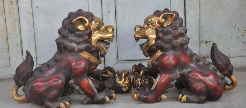 S03696 China fengshui Bronze gilt Palace Evil Door Guardian Fu Foo Dog Lion statue Pair B0403
S03696 China fengshui Bronze gilt Palace Evil Door Guardian Fu Foo Dog Lion statue Pair B0403