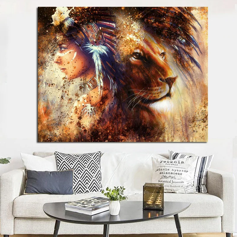 HD Print Abstract Native Girl indian Feathered Lion Animal Pop Art Canvas Painting Poster Wall Picture for Living Room
HD Print Abstract Native Girl indian Feathered Lion Animal Pop Art Canvas Painting Poster Wall Picture for Living Room