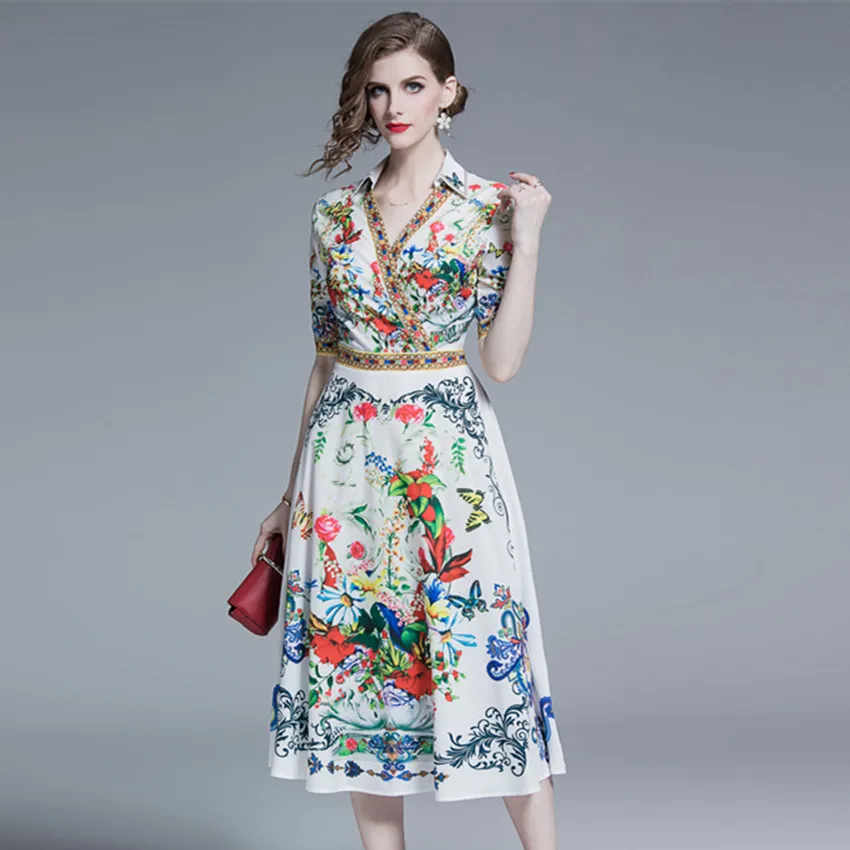HAMALIEL Half Sleeve Printed Floral Swing Dress Summer Women Turn Down Collar Big Swing Dresses Vintage Female Office Vestidos
HAMALIEL Half Sleeve Printed Floral Swing Dress Summer Women Turn Down Collar Big Swing Dresses Vintage Female Office Vestidos