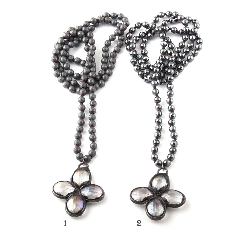 Fashion Bohemian Jewelry 6mm Faceted Hematite Knotted Glass Flower Necklaces For Women Ethnic Necklace
Fashion Bohemian Jewelry 6mm Faceted Hematite Knotted Glass Flower Necklaces For Women Ethnic Necklace