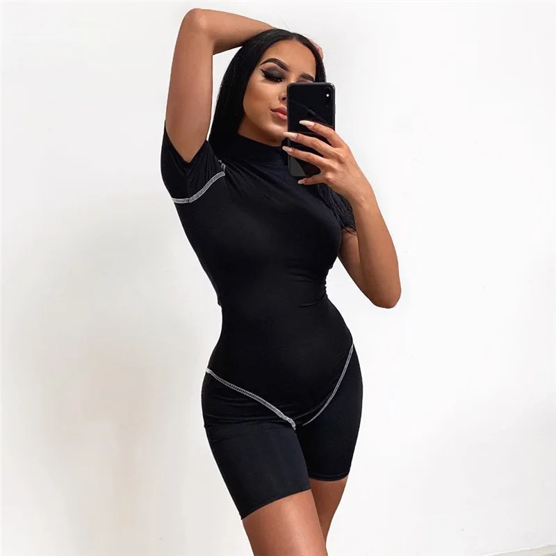 black biker short bodysuit