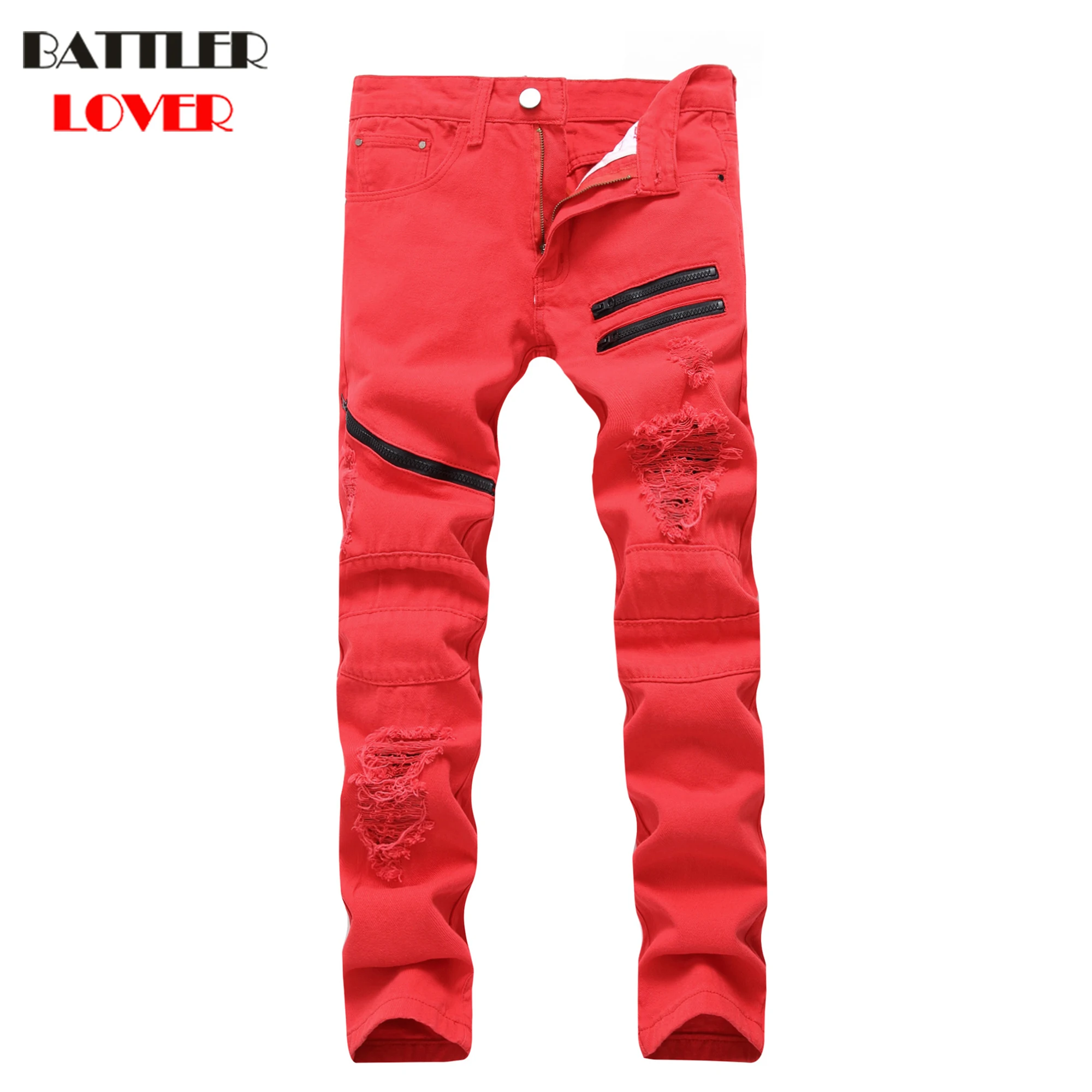 BATTLERLOVER Jeans Men Biker Jeans Pants Skinny Denim Trousers New Mens Jean Homme Zipper Skinny Warm Mens Destroyed Slim Jean