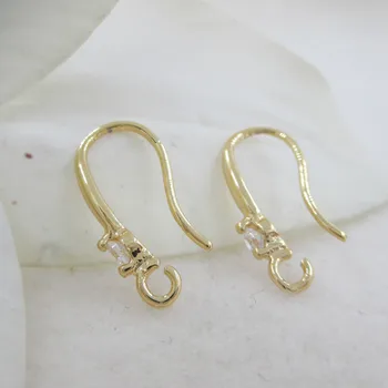 

6PCS Height 18MM 24K Champagne Gold Color Plated Brass and Zircon Earring Hooks Jewelry Findings Earrings Accessories