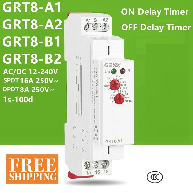 TIME RELAY GRT8-A1 GRT8-A2 ON Delay Timer GRT8-B1 GRT8-B2 OFF Delay Time Relay SPDT 16A DPDT 8A 12V 24V 220V DIN 12-240VAC/DC
TIME RELAY GRT8-A1 GRT8-A2 ON Delay Timer GRT8-B1 GRT8-B2 OFF Delay Time Relay SPDT 16A DPDT 8A 12V 24V 220V DIN 12-240VAC/DC