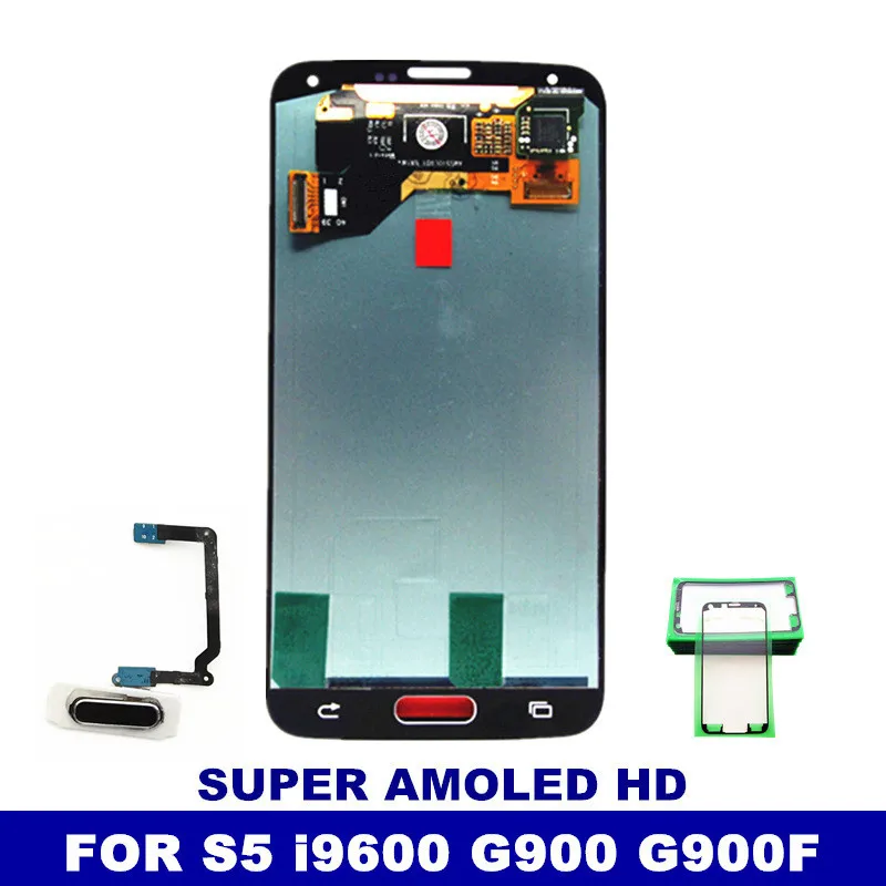 

Super AMOLED HD LCDS For Samsung Galaxy S5 i9600 G900 G900R G900F G900H LCD Replacement Display Touch Screen Free Sticker Glass