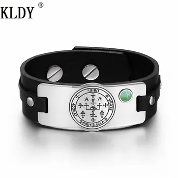 

KLDY Green Quartz Gem stone Adjustable Brown Black men Leather Bracelet Money and Good Luck powers Amulet Bracelets factory sale