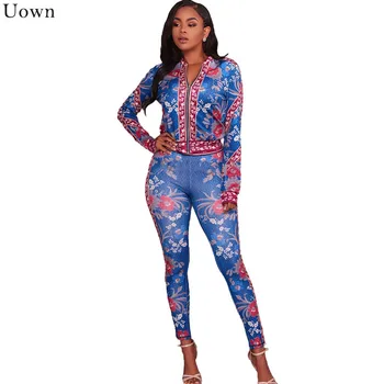 2018 Vintage Print Two Piece Sets Tracksuit for Women Long Sleeve Zipper Jackets and Pants Suits Sweat suits Fitness Autumn 
2018 Vintage Print Two Piece Sets Tracksuit for Women Long Sleeve Zipper Jackets and Pants Suits Sweat suits Fitness Autumn