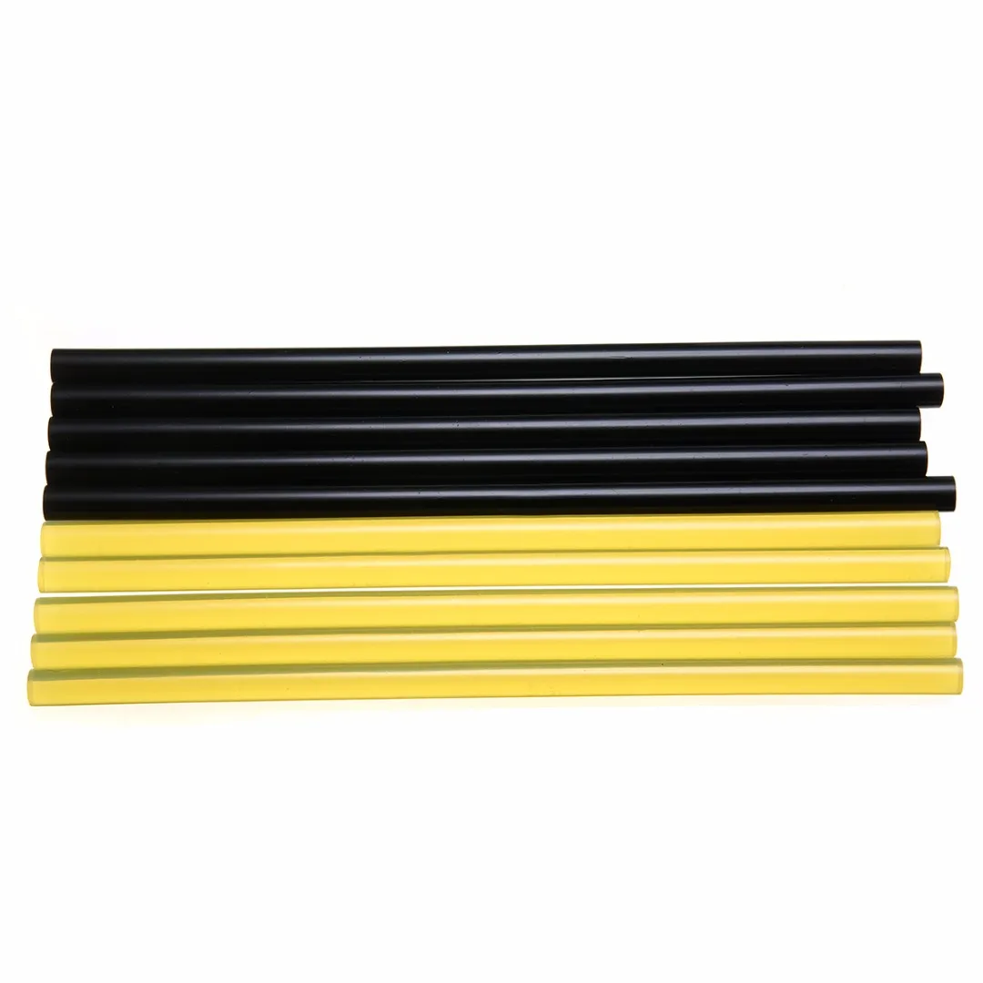 10pcs New Car Body Paintless Hot Melt Glue Sticks Dent Repair Tool Auto Hail Removal Kit 27cm x11mm Yellow + Black