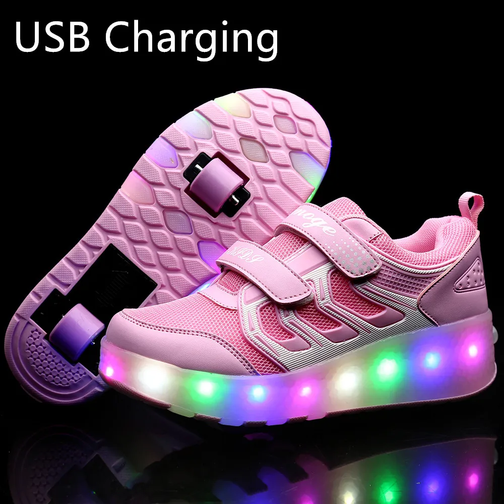 New Pink Black USB Charging Fashion Girls Boys LED Light Roller Skate Shoes For Children Kids Sneakers With Wheels Two wheels
New Pink Black USB Charging Fashion Girls Boys LED Light Roller Skate Shoes For Children Kids Sneakers With Wheels Two wheels