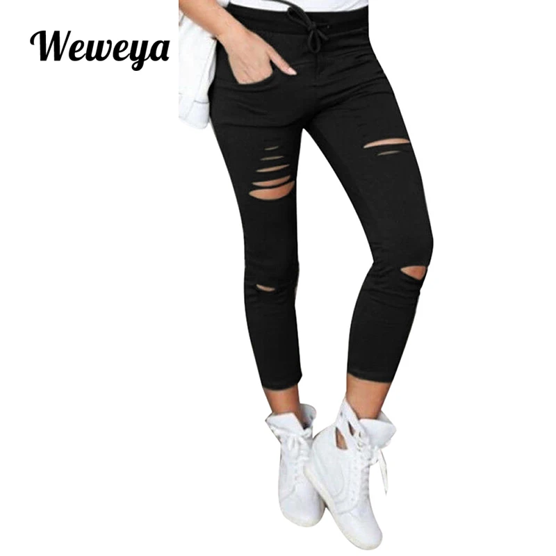 Женские узкие рваные джинсы Weweya с высокой эластичностью модель 3XL|Узкие джинсы| |