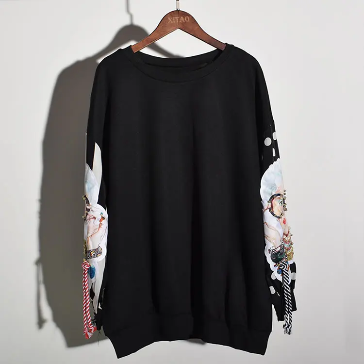 FREE SHIPPING Black Harajuku Hoodie Patchwork Print JKP4369 FREE SHIPPING Black Harajuku Hoodie Patchwork Print JKP4369