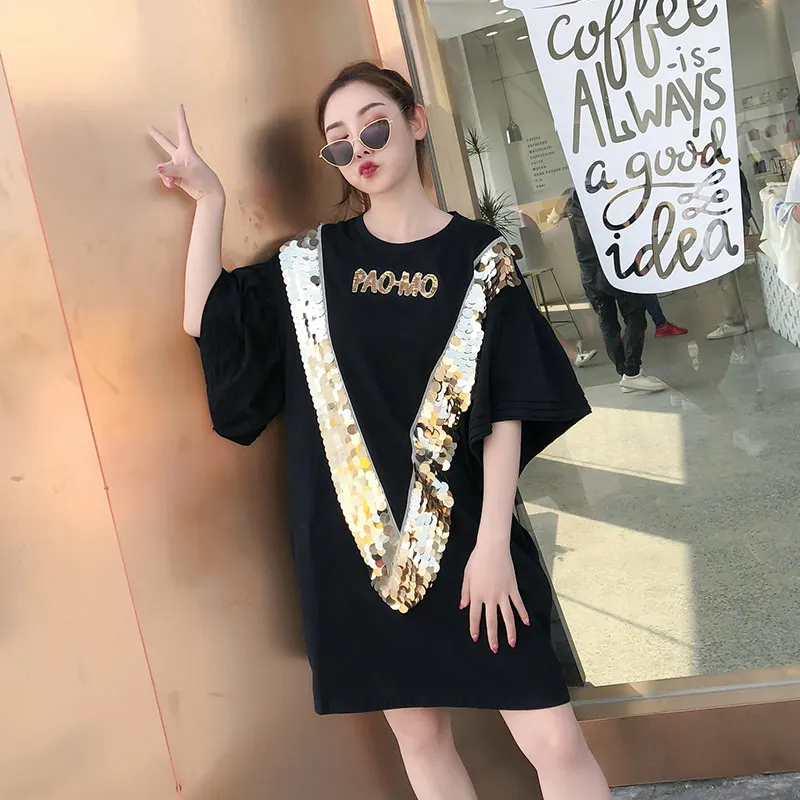 TREND-Setter 208 Spring Fashion Loose V Sequins T shirt Women Ruffles Sleeve Letter T-shirt Black Cotton Oversize Tee
TREND-Setter 208 Spring Fashion Loose V Sequins T shirt Women Ruffles Sleeve Letter T-shirt Black Cotton Oversize Tee