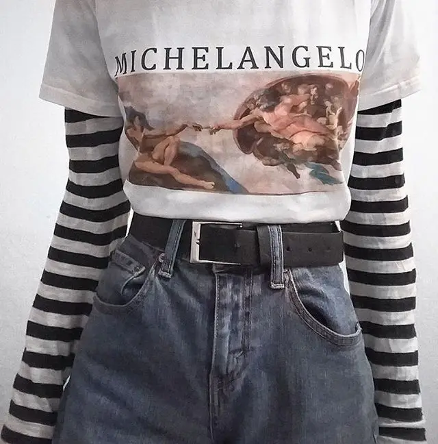 PUDO HJN Michelangelo Cappella Sistina Art Print White T-Shirt Unisex Women Tumblr Fashion Vintage Graphic Tee | Женская одежда