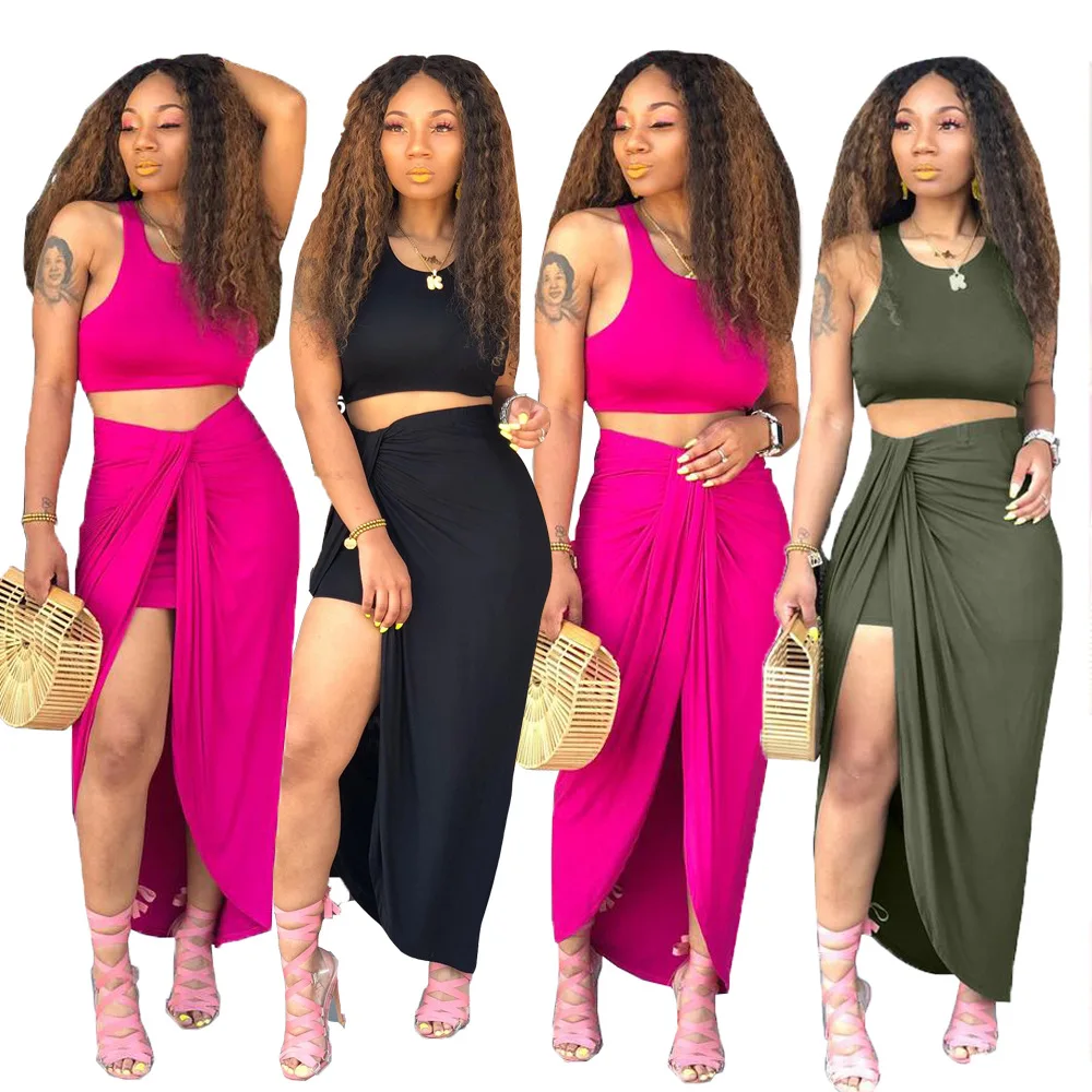 YT3152 Simple Style Sleeveless O-neck Vest Reveal Navel Pleated Design Split Ankle-length Skirt Two-piece Suit 3 color
YT3152 Simple Style Sleeveless O-neck Vest Reveal Navel Pleated Design Split Ankle-length Skirt Two-piece Suit 3 color