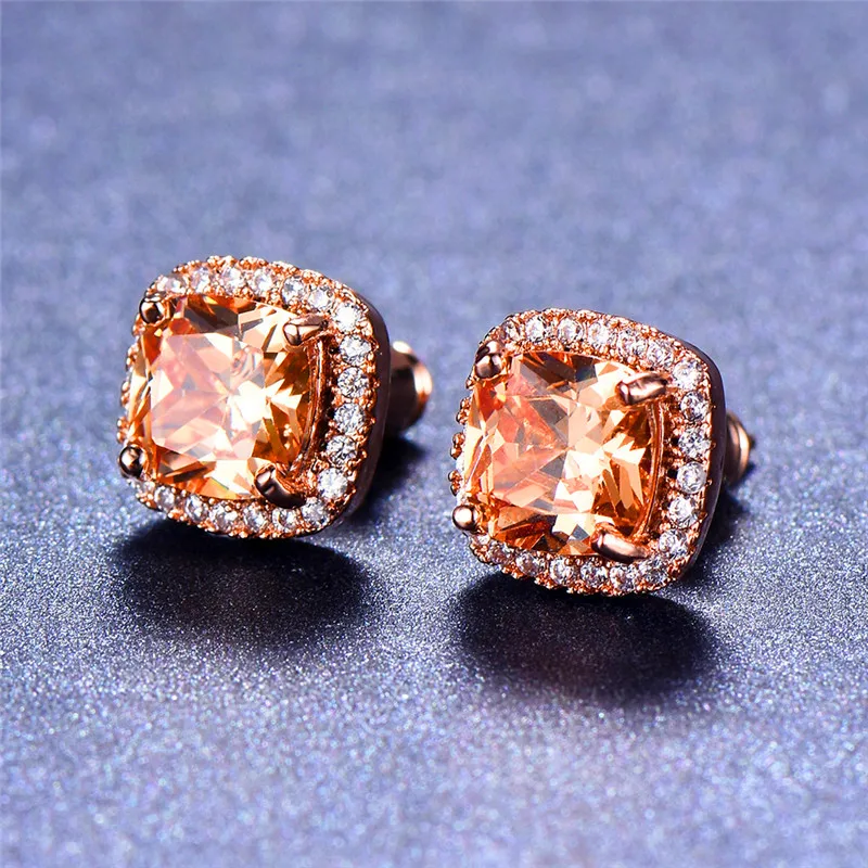 Fashion Female Cute Champagne Square Earrings 18KT Rose Gold Jewelry Vintage Wedding Stud Earrings For Women 2019 New Year Gifts
Fashion Female Cute Champagne Square Earrings 18KT Rose Gold Jewelry Vintage Wedding Stud Earrings For Women 2019 New Year Gifts