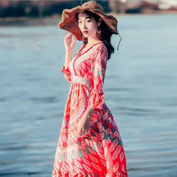 Boho Floral Print Long Dress Chiffon Bohemia V-Neck Maxi Dress Summer Women Sundress
Boho Floral Print Long Dress Chiffon Bohemia V-Neck Maxi Dress Summer Women Sundress
