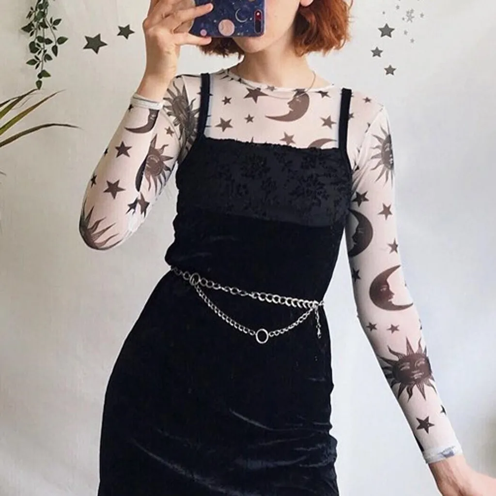 Women Casual Slim Print Mesh Perspective Blouse Long Sleeve Starry sky O-Neck Tee Shirt Ladies Streetwear Fashion Top 2019 New
Women Casual Slim Print Mesh Perspective Blouse Long Sleeve Starry sky O-Neck Tee Shirt Ladies Streetwear Fashion Top 2019 New