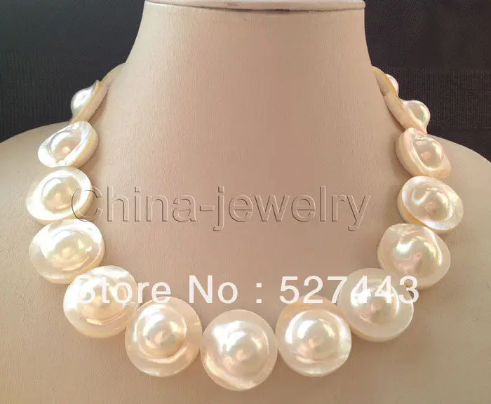 

Wholesale free shipping >>AAA+ Perfect 18" 22-23mm big size white blister Mabe pearl necklace