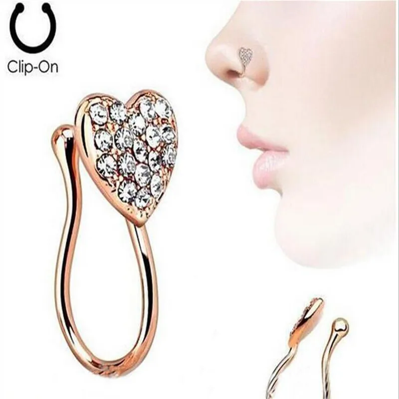 Stainless Steel Nose Rings Crystal Heart Fake Septum Piercing Gold/Silver Nose Clip On Hoop Fake Nose Rings&Studs Body Jewelry
Stainless Steel Nose Rings Crystal Heart Fake Septum Piercing Gold/Silver Nose Clip On Hoop Fake Nose Rings&Studs Body Jewelry