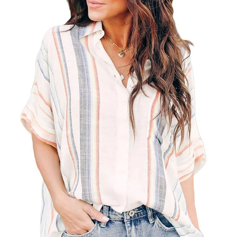 Women Striped Blouse Fashion Button Short Sleeve Shirt Pockets Womens Tops And Blouses Female blusas mujer de moda 2019
Women Striped Blouse Fashion Button Short Sleeve Shirt Pockets Womens Tops And Blouses Female blusas mujer de moda 2019